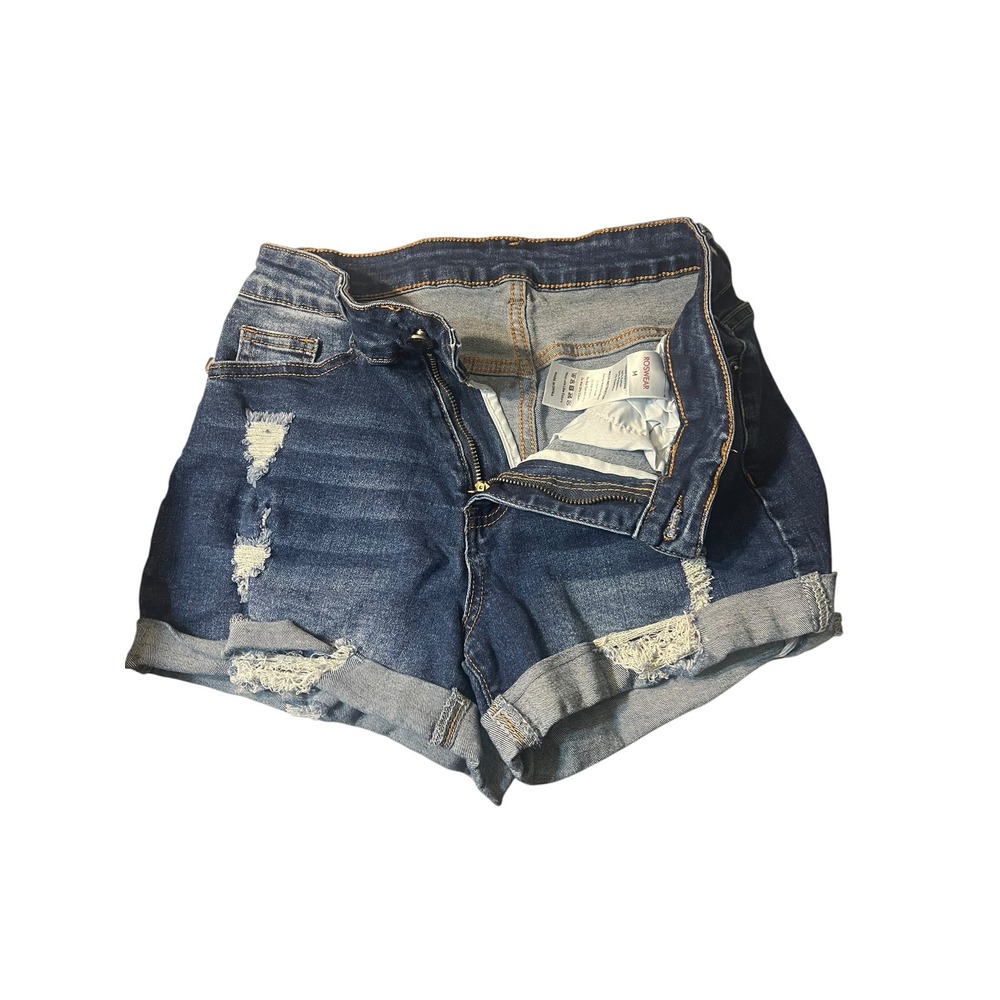 Roswear Womens Distressed Denim Shorts Dark Wash Cuffed High Waisted Size M